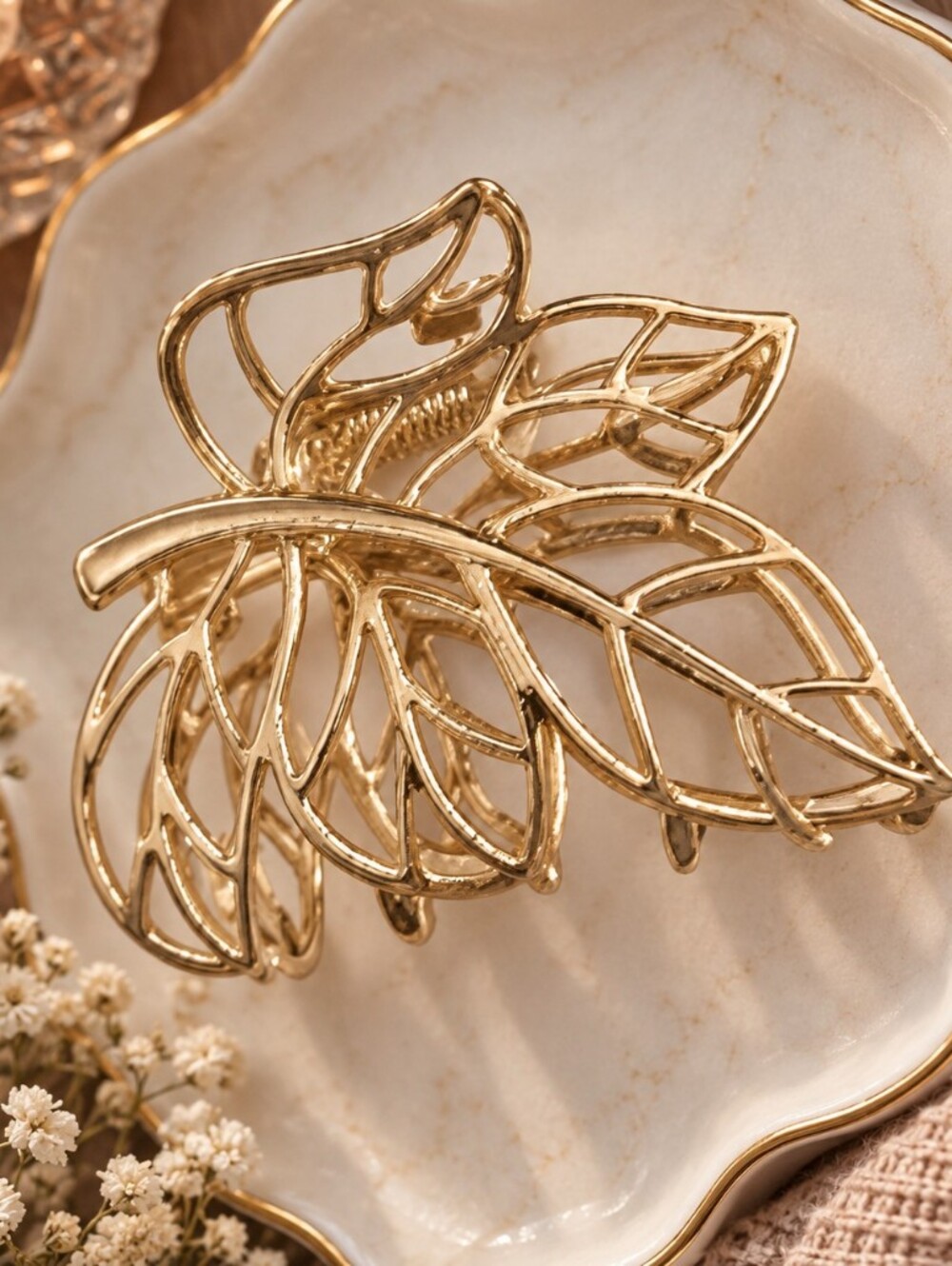 Gold Leaf Metal Statement Hair Claw Clip New